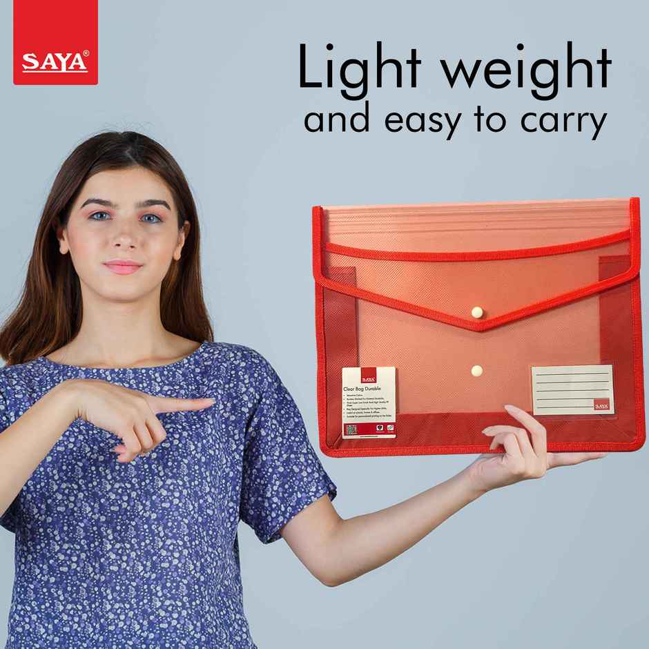 Saya FS Clear Document Bag | Durable File Organizer for Office, School & Home Use