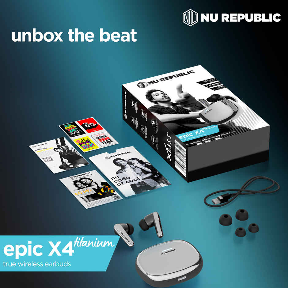 Nu Republic Epic X4 With 52 Hrs Playtime Tws Earbuds | Silver | Black
