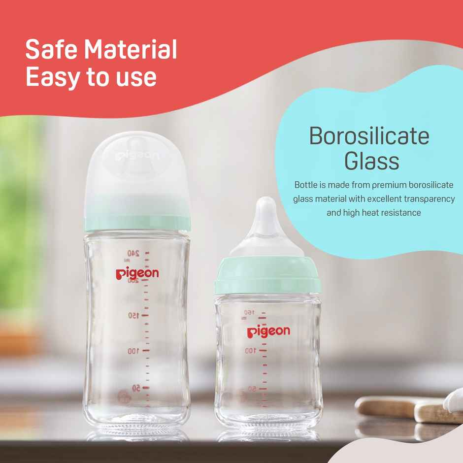 Pigeon Wn3 Glass Nursing Bottle 160Ml With Nipple Green
