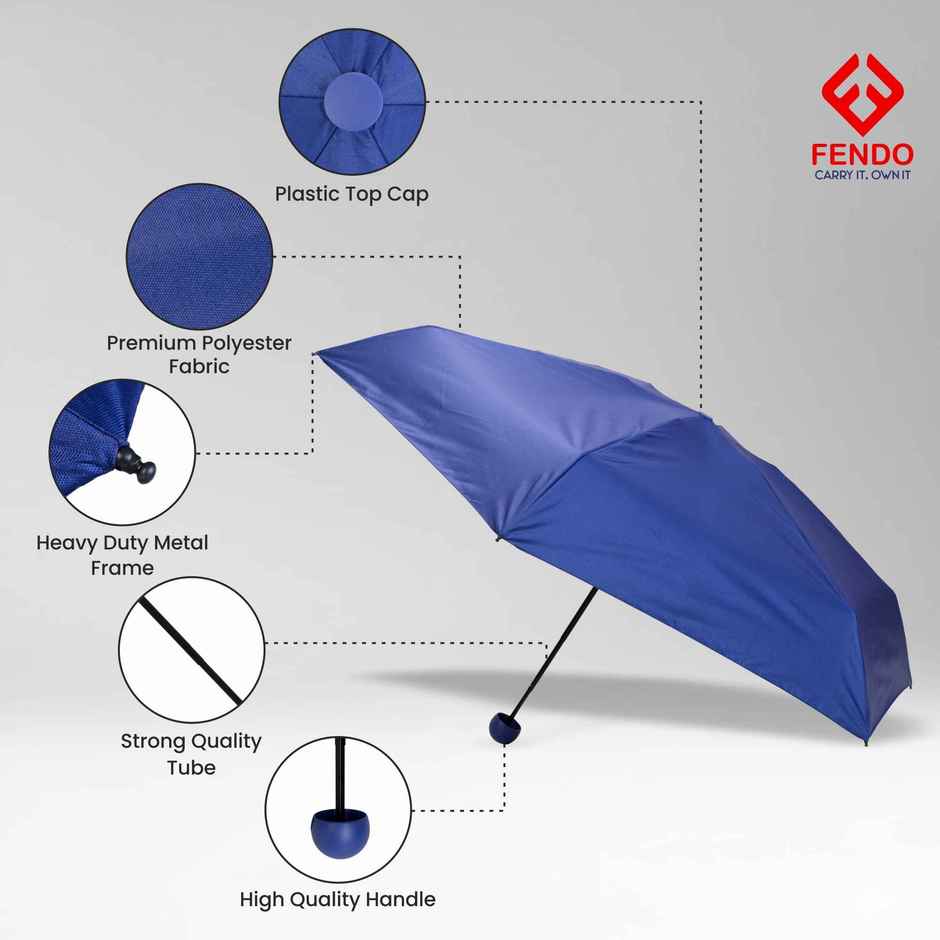Fendo Capsule Umbrella With Cover | Navy Blue | 19 Inch | 5 Fold