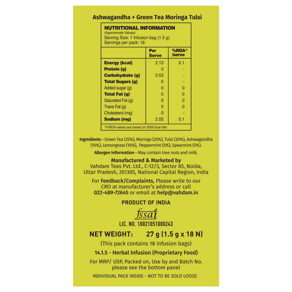 Vahdam Ashwagandha Moringa Tulsi Green Tea