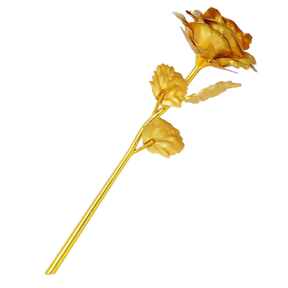 eCraftIndia Golden Rose Flower Showpiece - Rose Day Gift