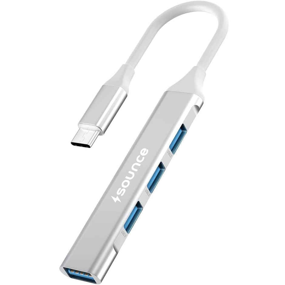 Sounce 4 In 1 Portable Usb C Hub (Type-C To 4 Usb-A Ports) With Aluminum Shell, White