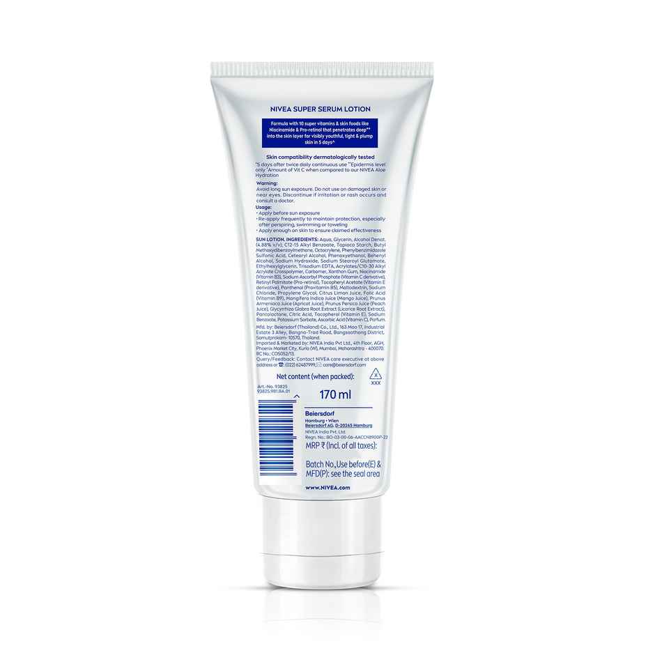 NIVEA Super 10 Youth Serum Body Lotion, Retinol, Niacinamide, 120X Vitamin C, SPF15 for Youthful Skin 170ml