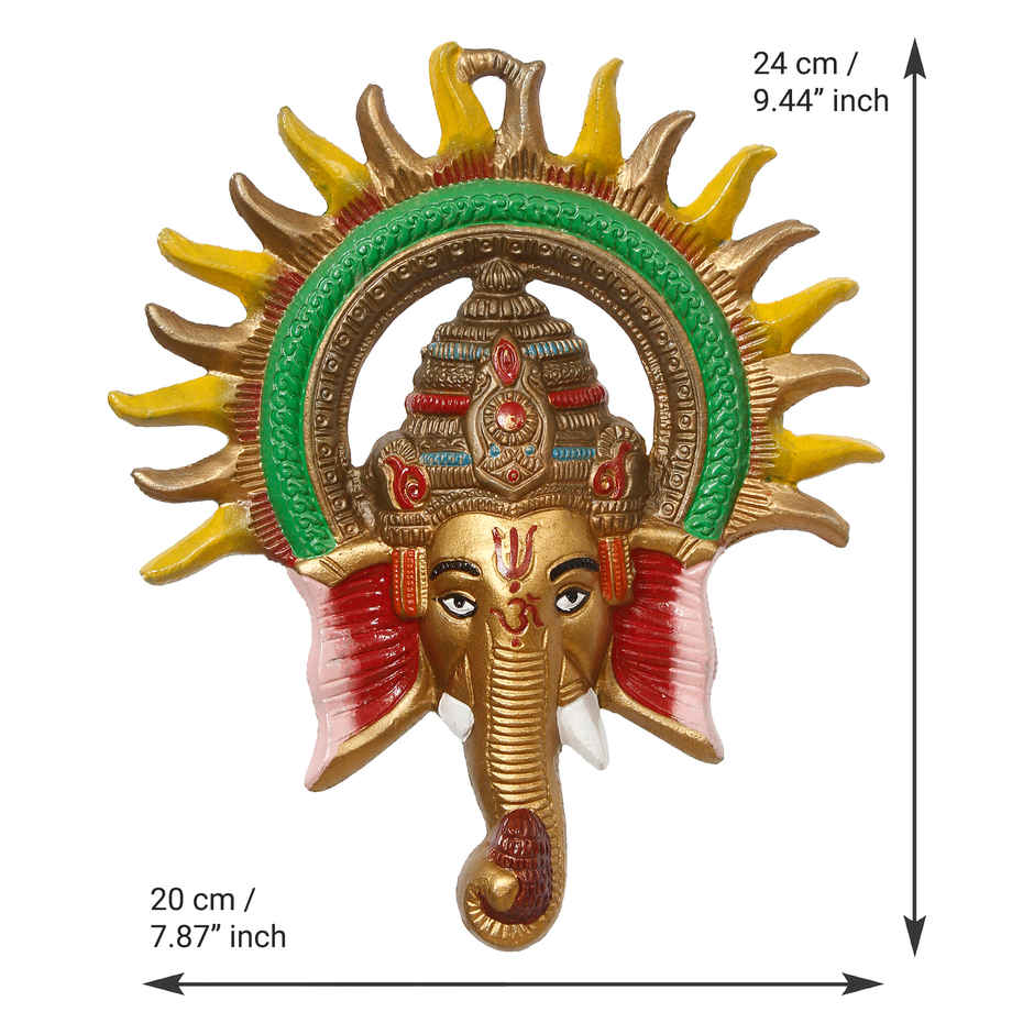 Colorful Lord Ganesha with Sun Decorative Metal Wall Hanging | Ecraftindia