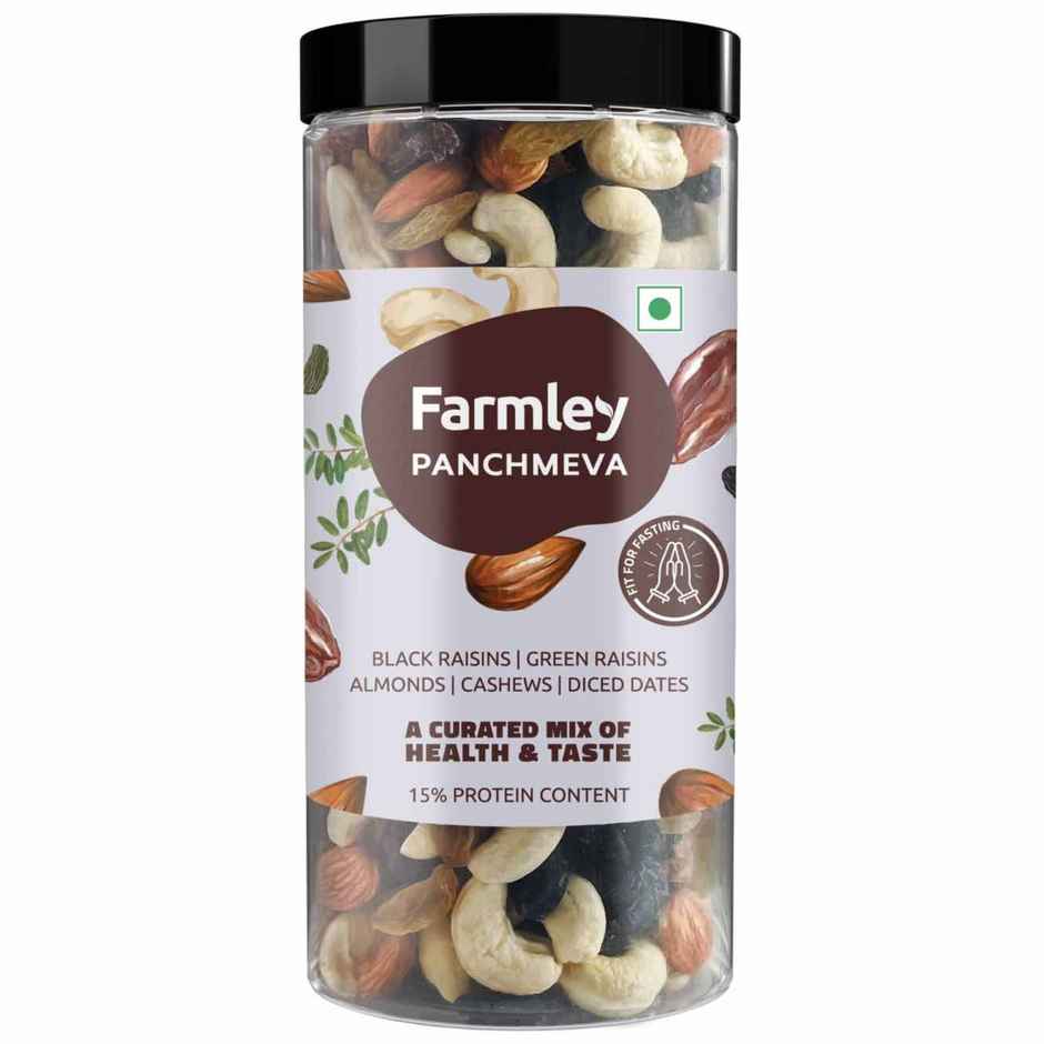 Farmley Mix Dry Fruits Panchmeva- Almonds, Cashews, Dates, Black Raisins, Green Raisins