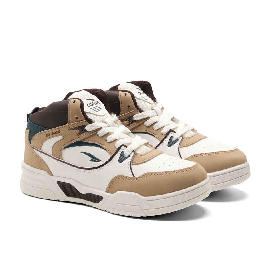Asian Men's Casual Sneakers | Tango-11 | White and Beige - UK 6