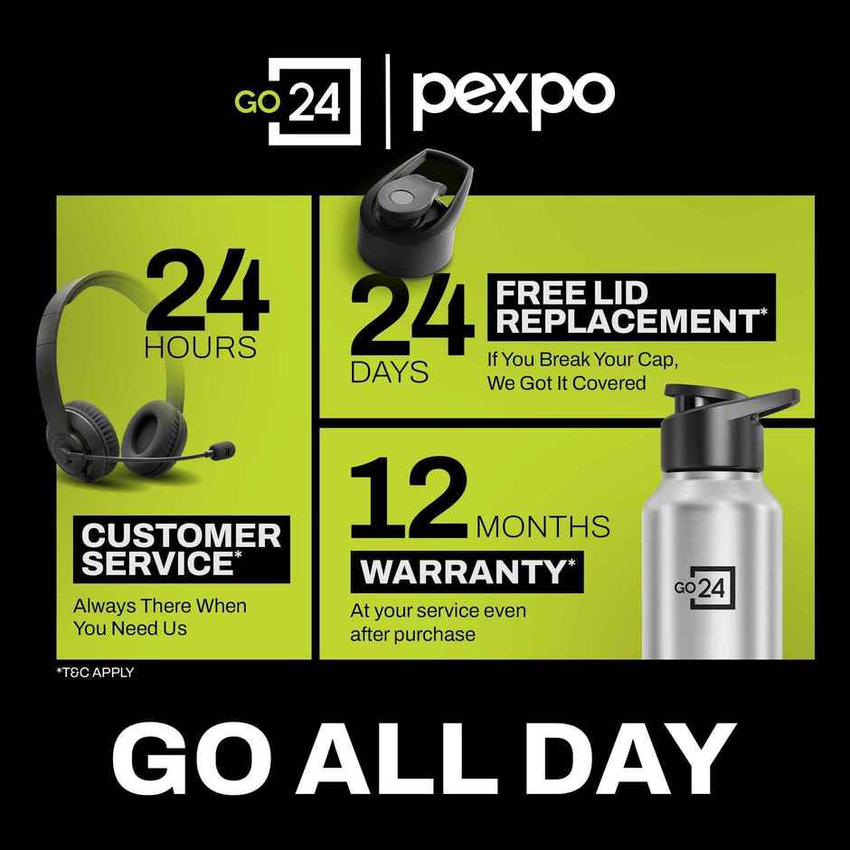 Go24 | Pexpo Chromo Sports And Hiking Stainless Steel Water Bottle | 1 L