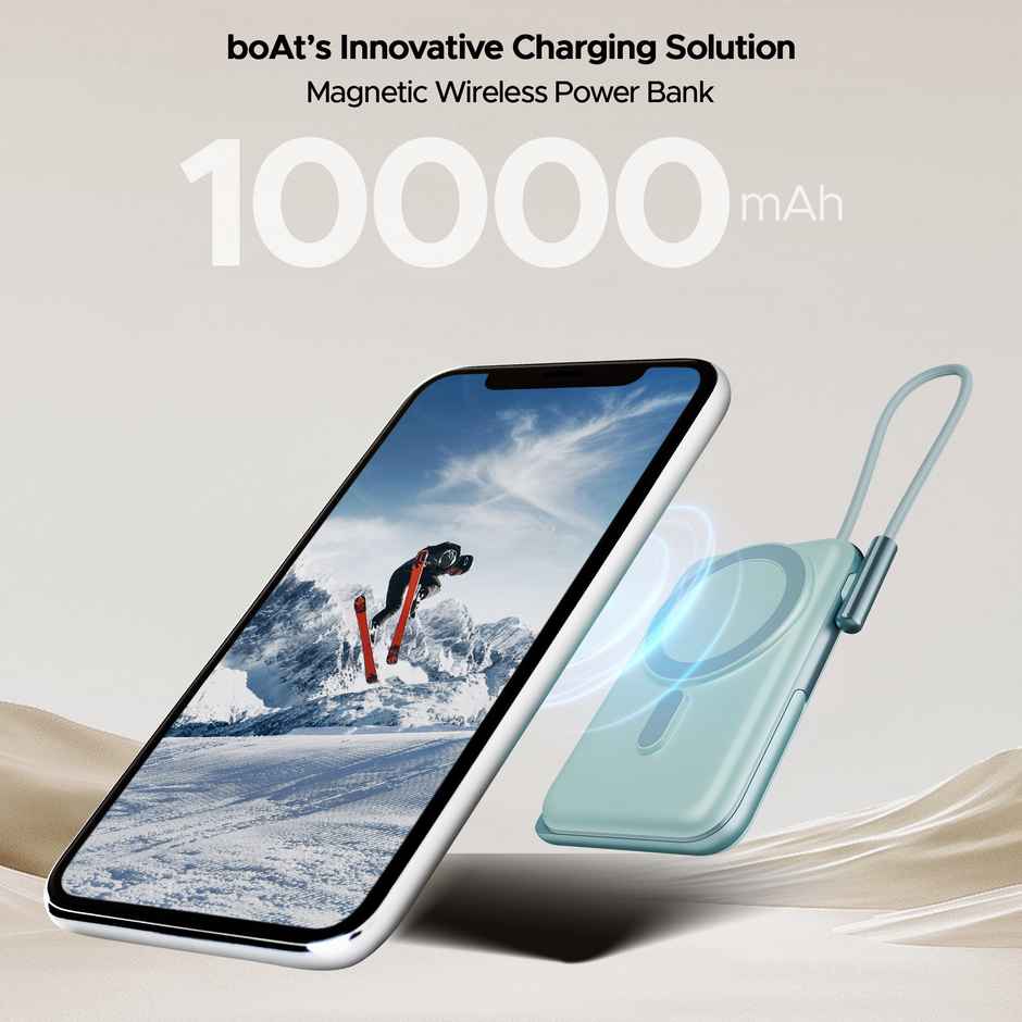 boAt Energyshroom PB330 MagnaCharge 10000 mAh Magnetic Wireless Power Bank w/ 15W Wireless Charging (Aqua)