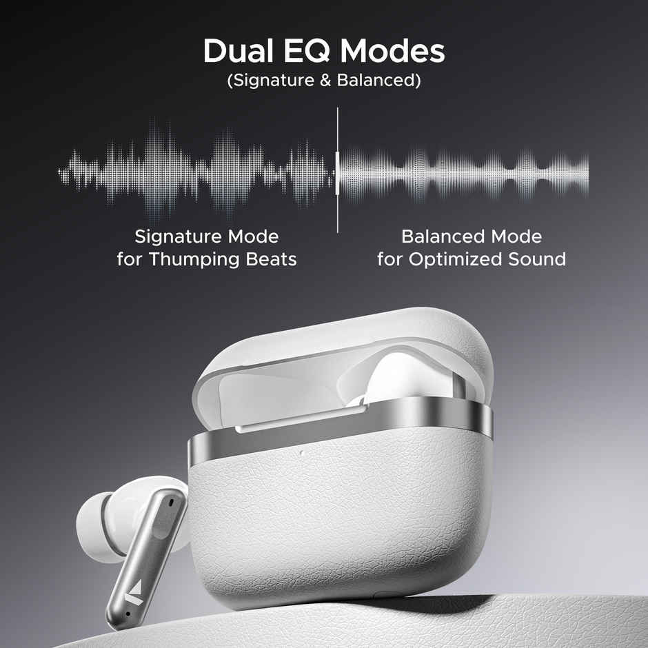 boAt Airdopes 111 v2 TWS Ear Buds with mic, Premium Leather Finish, 4Mics ENx,50HRS Battery, Free Music Streaming,13mm Drivers,Fast Charge,Dual Pair, Bluetooth Earbuds - Ivory White