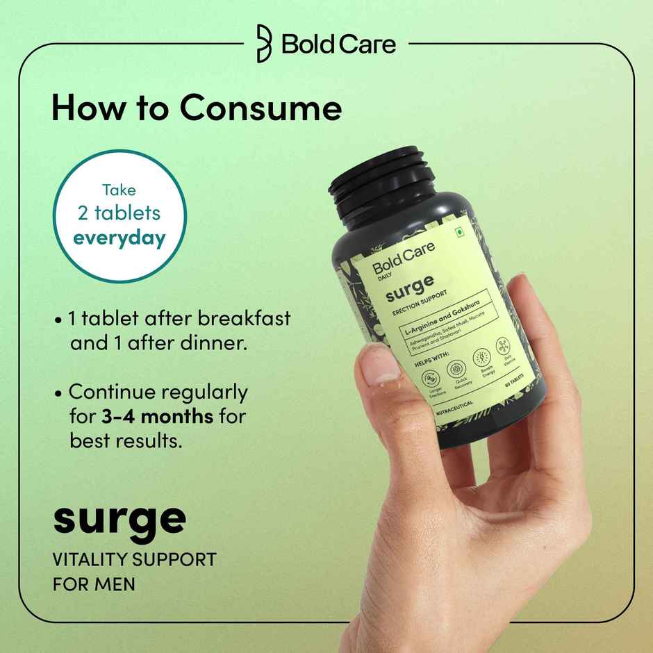 Bold Care Surge - L Arginine & Gokshura Tablets - Energy Booster Supplements for Men