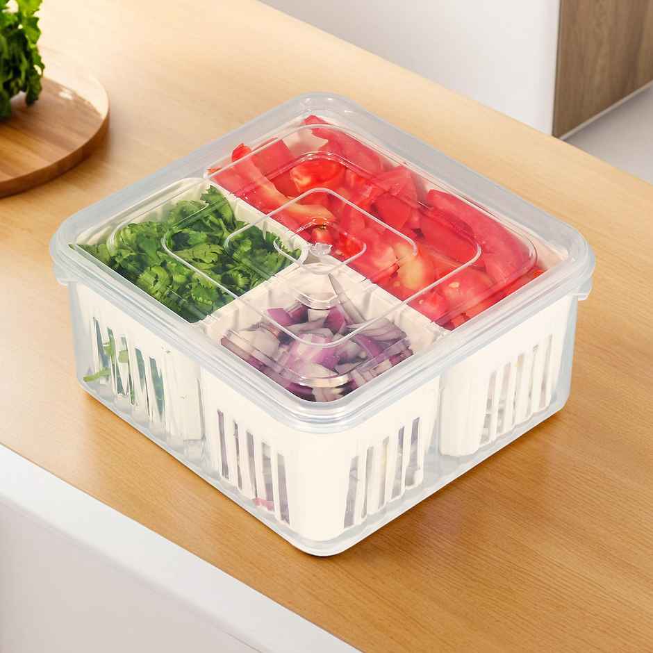 Kuber Industries 3-Compartment Fridge Organizers Set | Vegetable & Grocery Container | Transparent