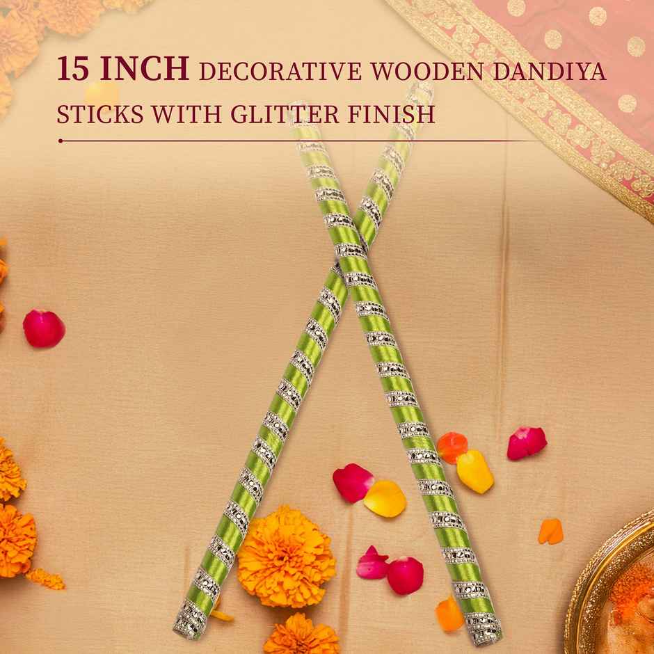 Navratri Wooden Dandiya Sticks | Traditional Garba Dance Sticks Dandia Sticks | Green | Cycle Pure