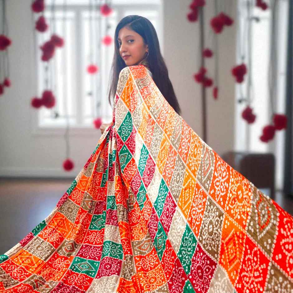 Multicolor Print Dupatta with Red Base | House of Festivals