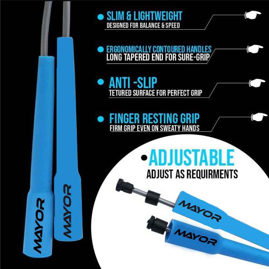 Mayor Premium Adjustable Skipping Rope Tangle Free | Freestyle Skipping Rope | Blue & Grey
