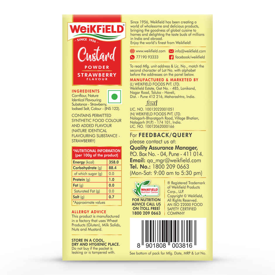 Weikfield Custard Powder Strawberry Flavor Carton