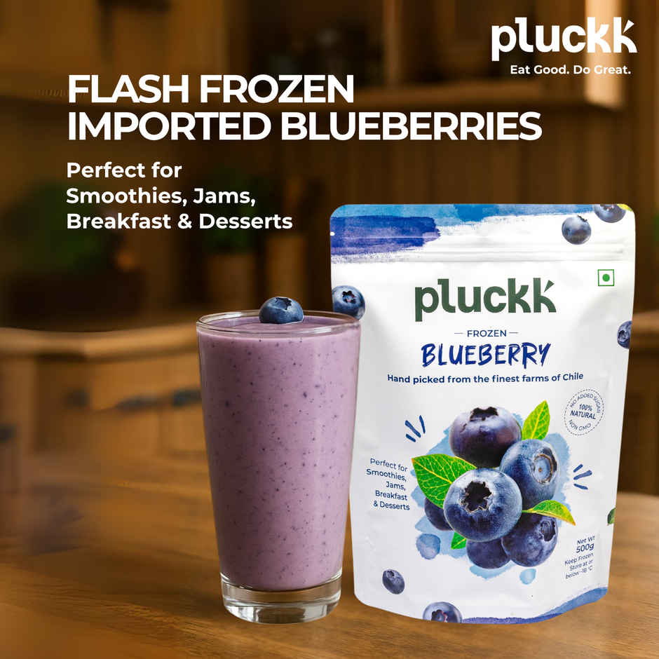Pluckk Fresh Frozen Blueberry Imported Natural Non GMO Antioxidant Rich Superfood Snack