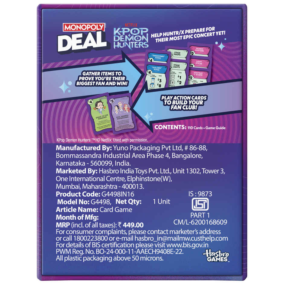 Hasbro Monopoly Deal KPop Demon Hunters Card Game