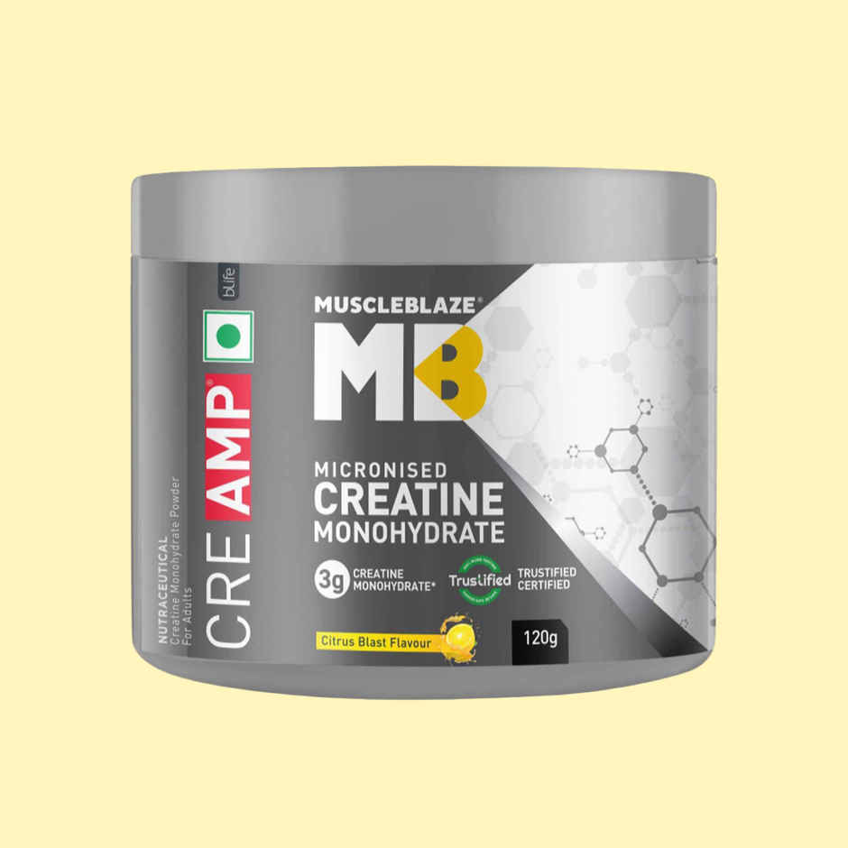 MuscleBlaze Creatine Monohydrate CreAMP with CreAbsorb | 30 Servings | Citrus Blast
