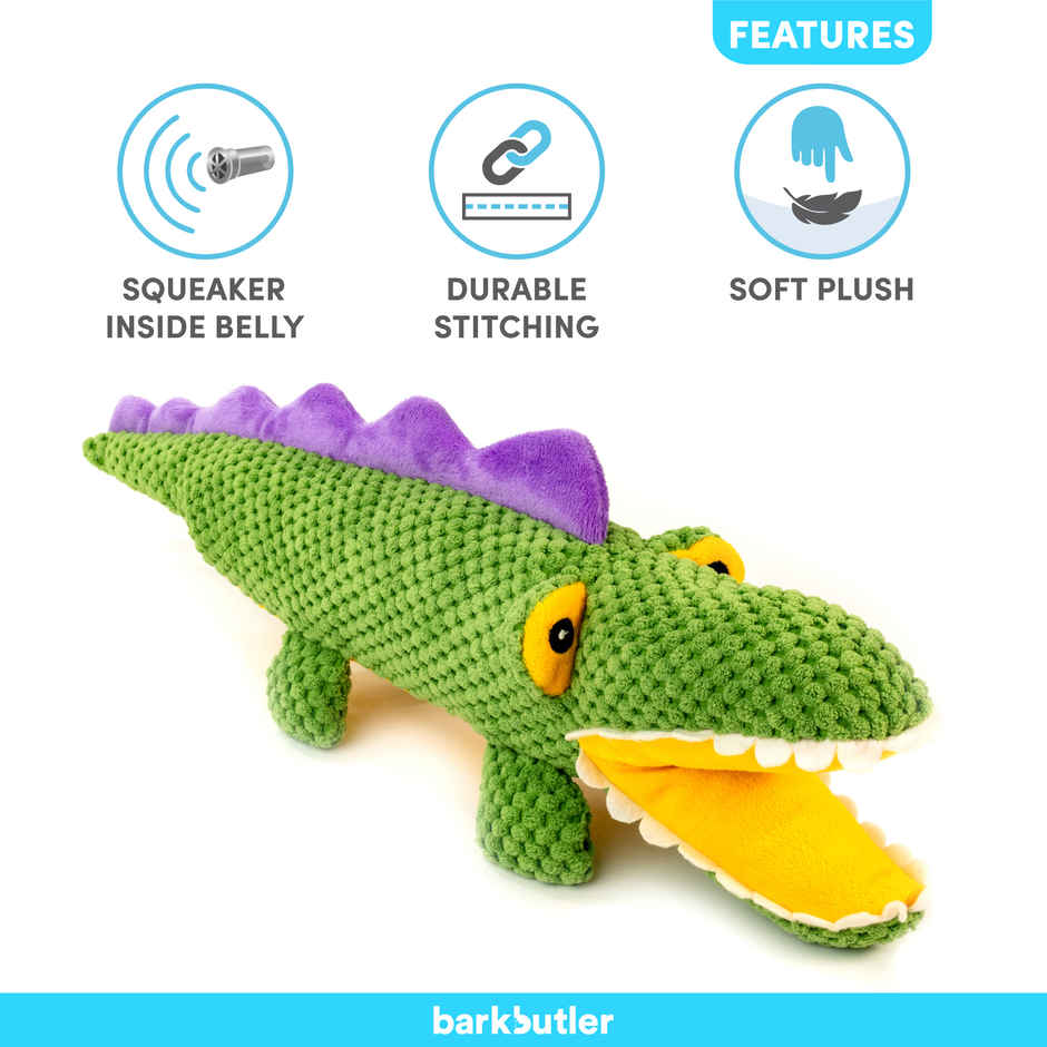 BarkButler Aly The Gator - Plush Dog Toy | Durable and Squeaky Pet Toys | Adult Dog Toys | 5-30Kgs