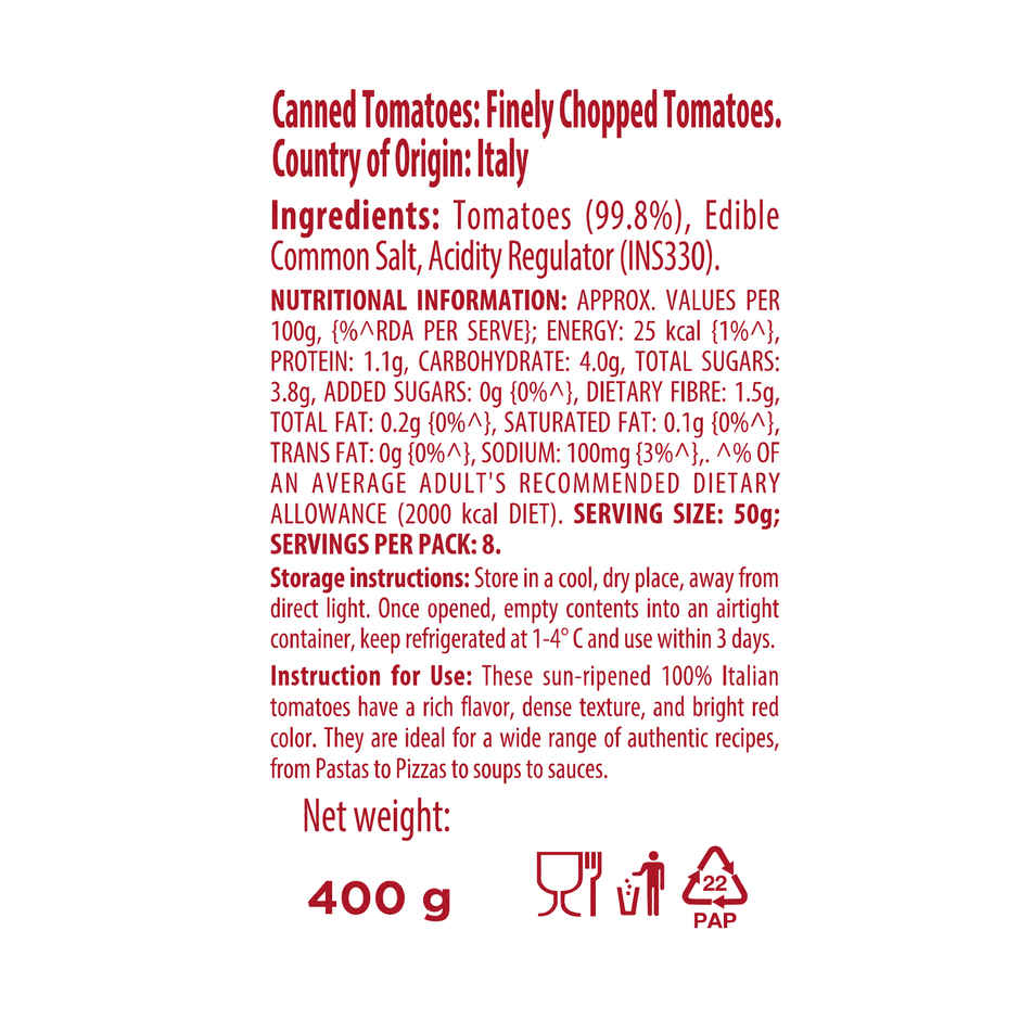 Pasta Zara Finely chopped Tomato
