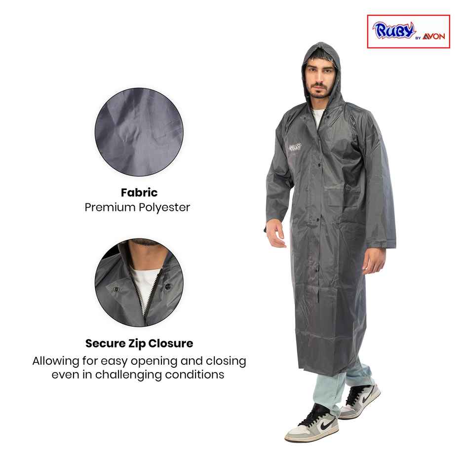 Fendo Ruby Cindrella Rain Coat for Men Long Overcoat Bike Rain Jacket | Grey | XXL