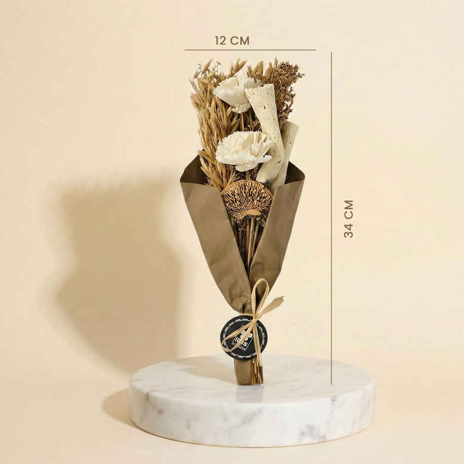 Ivory Blooms Dry Flower Bouquet with Fragrance Spray | Ideal for Gifting | IRIS