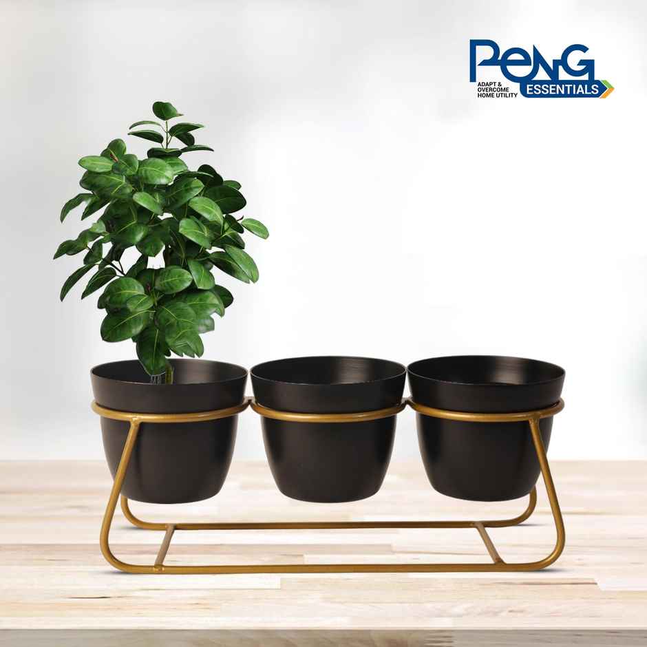 Peng Essentials Reva Home Decor Vase with Stand, Flower Pot - Black - Indoor Planter