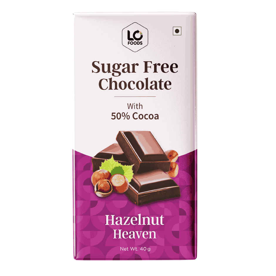 Lo Foods Hazelnut Sugar Free Dark Chocolate Bar - Premium Cocoa Butter Healthy Chocolate