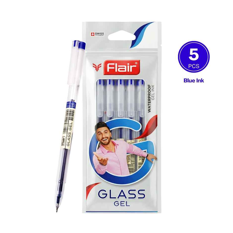 Flair Glass Gel Pen Blue Pack Of 5