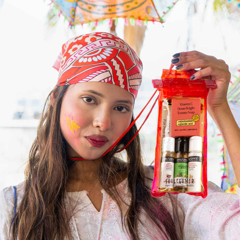 Soulflower Travel Kit | Nourishing Hair Oil, Shampoo, Soap, Body Lotion, Waterproof Mobile Pouch