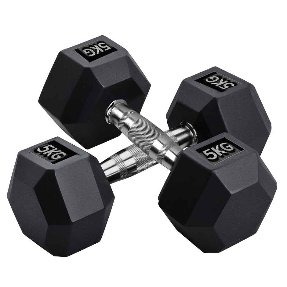 Slovic Hex Dumbbell Set (5 kg X 2) | Black | for Weightlifting & Home Gym | Non-Slip Coated Handle