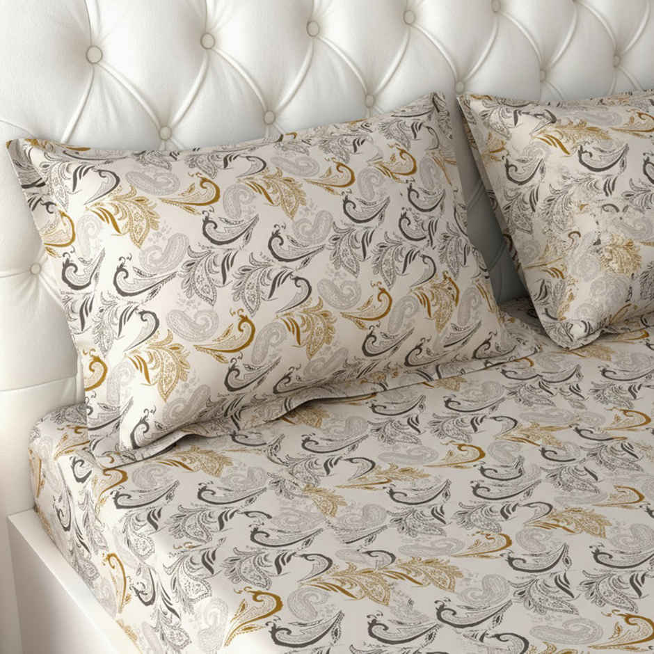 Raymond Home 120 GSM Hazel Floral Double Bedsheet with 2 Pillow Covers Off White