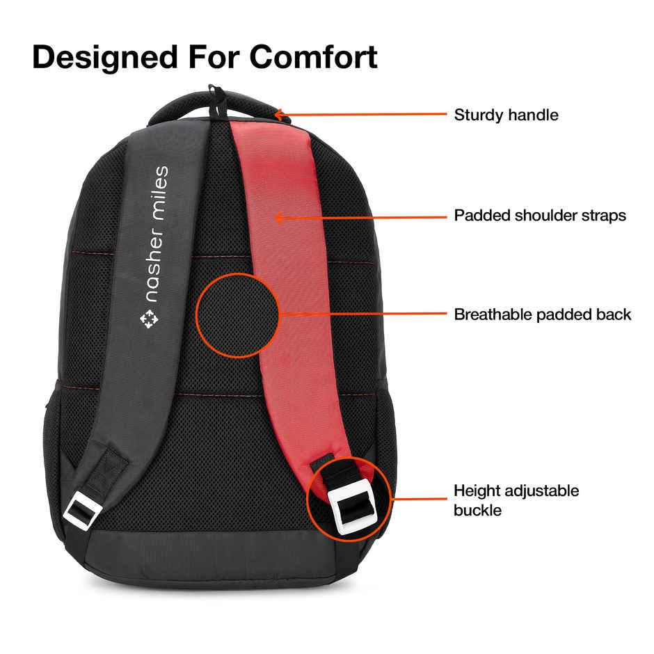 Nasher Miles Football Strike Backpack- Unisex- 3 Compartment College Bag - Black - 45L