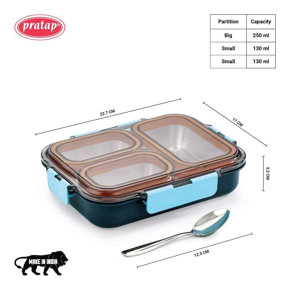 Stainless Steel Insulated Lunch Box with Three Compartments Leak Proof, BPA Free for School Office