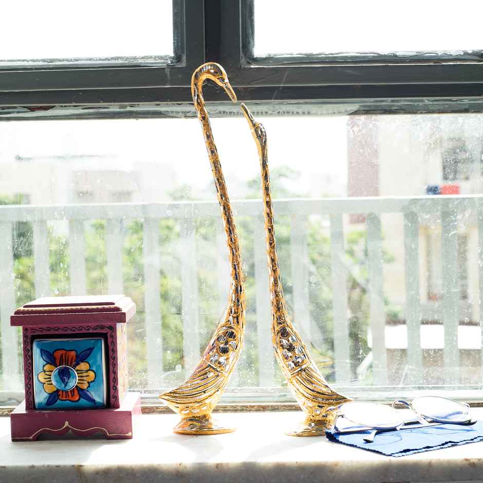 eCraftIndia Elegant Silver and Golden Kissing Swan Couple Statue