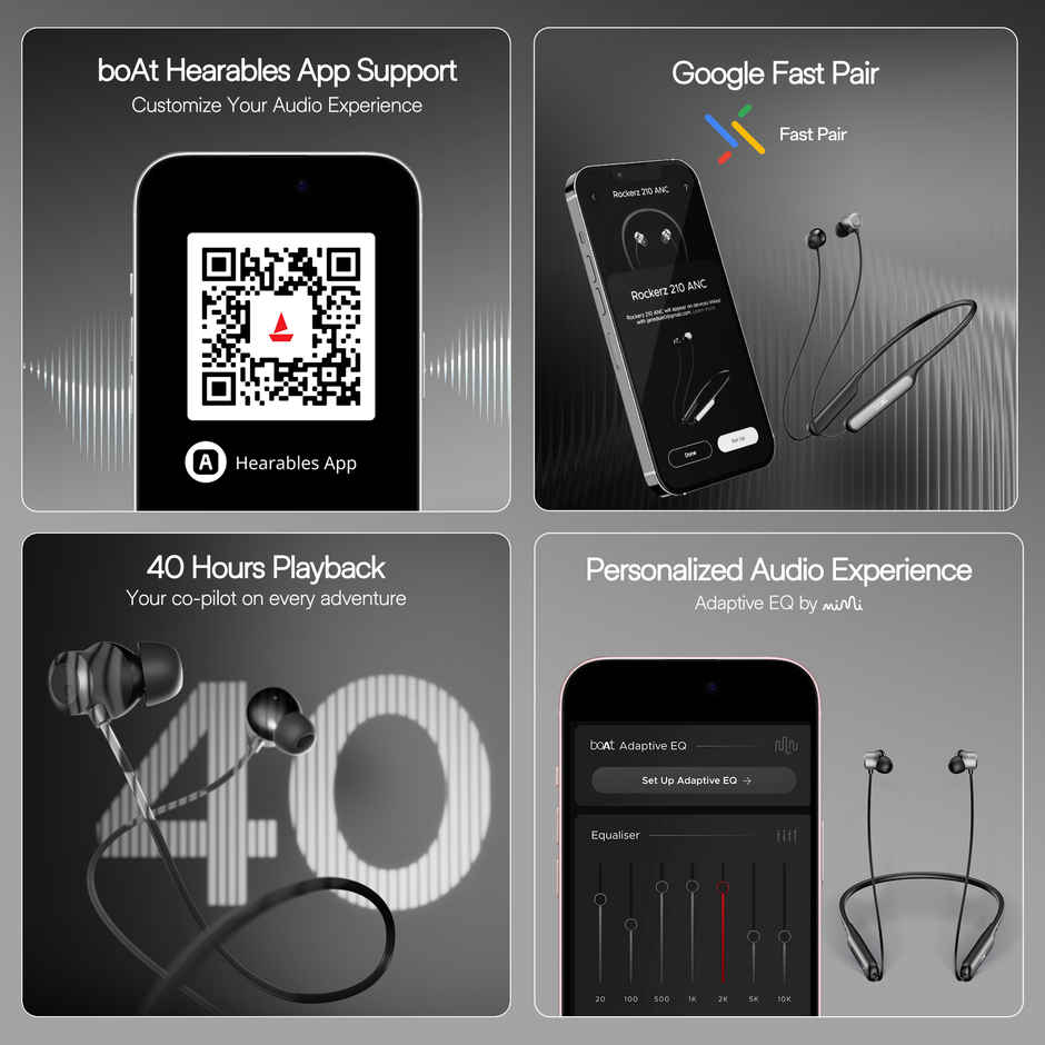 boAt Rockerz 210 ANC Bluetooth in Ear Neckband w/Spatial Audio, 30dB ANC, AI-ENx Technology, 40hrs Playback, EQ Modes, 13 mm Drivers, Dual Pairing & Fast Pair - Onyx Black