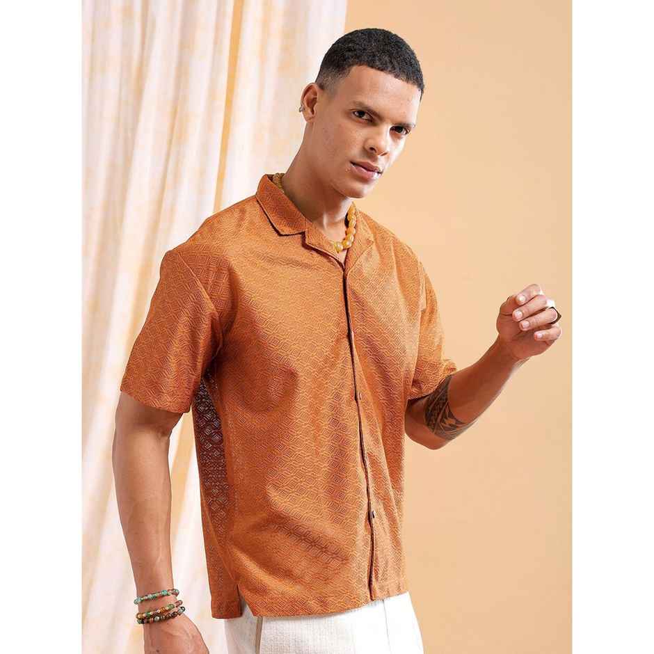 The Indian Garage Co Men's Relaxed Fit Solid Casual Shirts | Brown - S