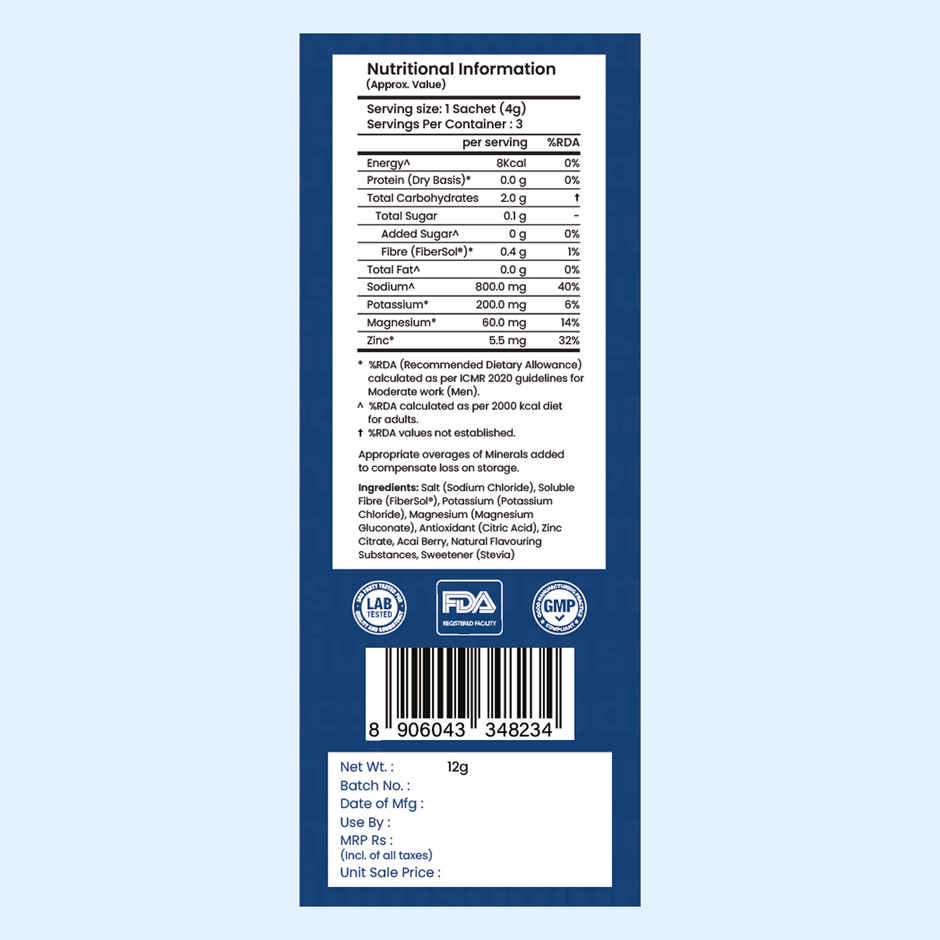 Supply6 Salts | Electrolyte Mix | Sodium, Potassium, Magnesium, Zinc, Fiber | Blue Raspberry