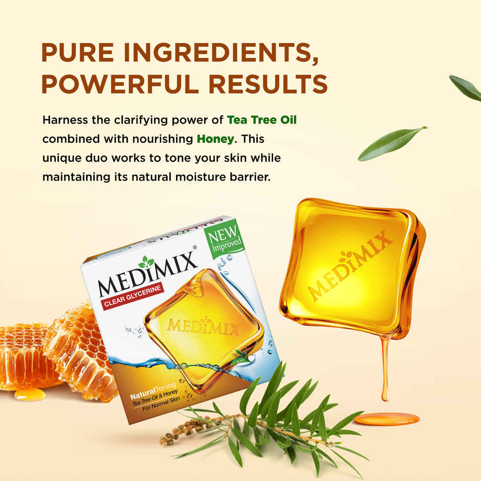 Medimix Clear Glycerine Natural Toning Bathing Soap with Tea Tree Oil & Honey
