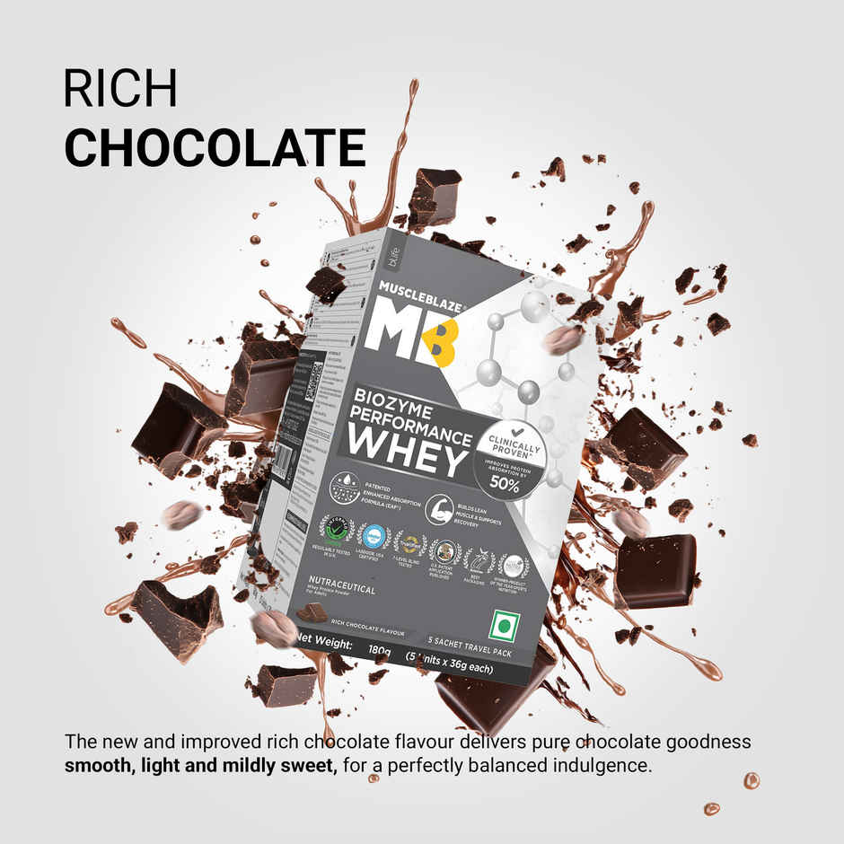 MuscleBlaze Biozyme Performance Whey Protein Powder Pack (Rich Chocolate)