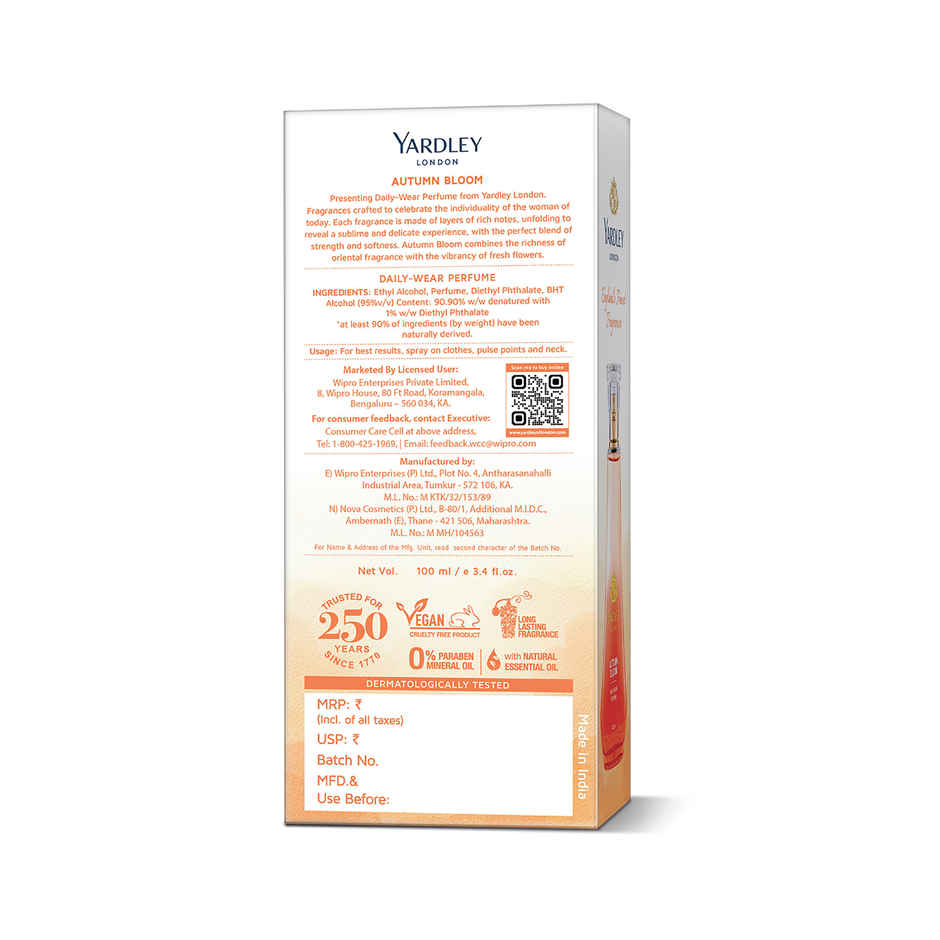 Yardley London Autumn Bloom Daily Wear Perfume | Plumeria And Orange Peony Perfume For Women