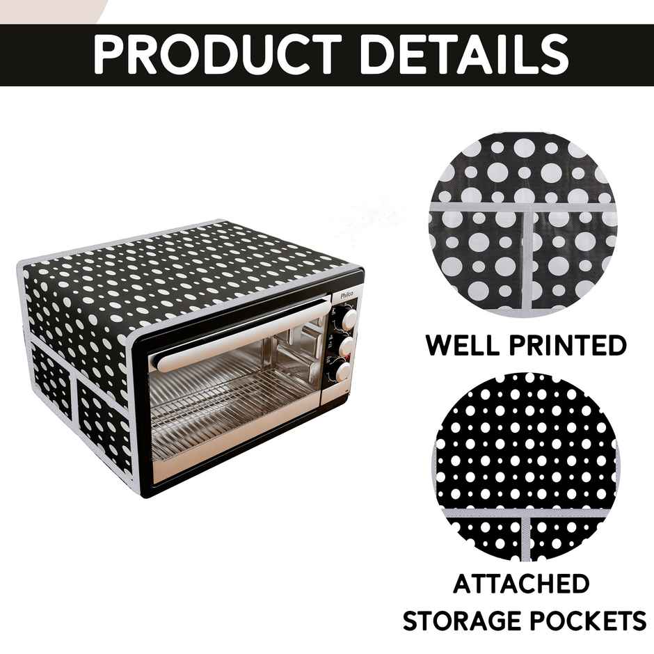 Kuber Industries Microwave Cover with 4 Storage Pockets | Dustproof | Dots Grey
