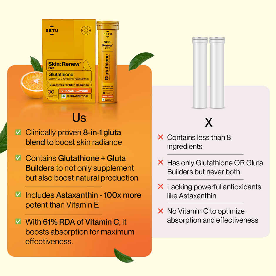 Setu Skin Renew Glutathione Effervescent Tablets For Skin Glow (Orange)