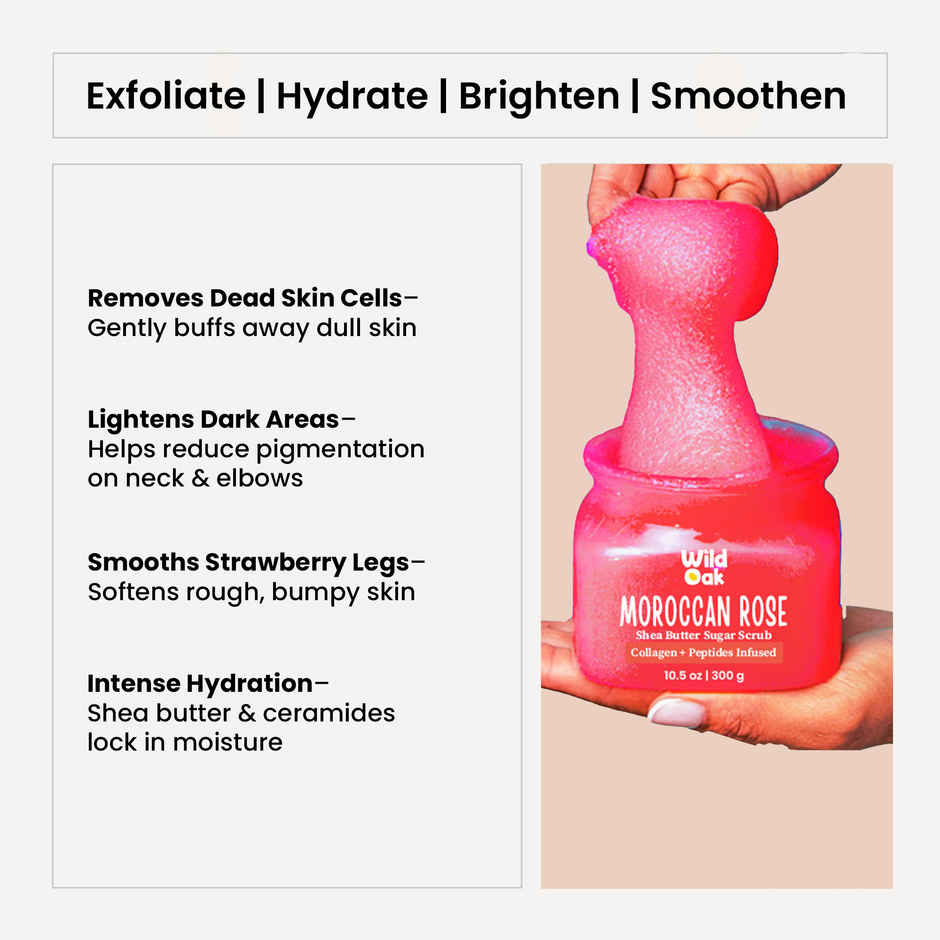 Wild Oak Moroccan Rose Sugar Body Scrub Tan Removal & Strawberry Skin