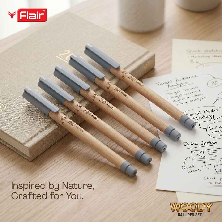Flair Woody Ball Pen Black Pack Of 5