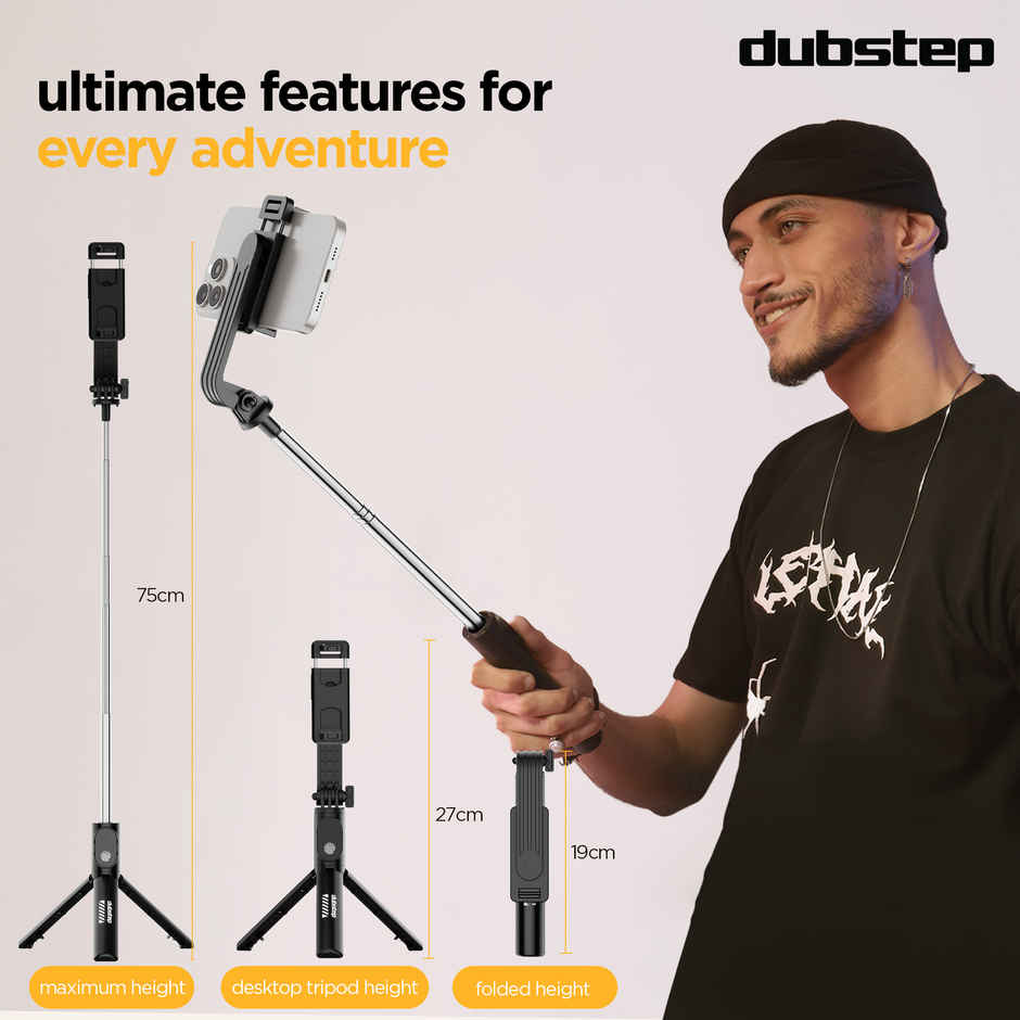 Dubstep Flickstick Lit Smart Selfie Stick (with 360 Degree Rotation, Black)
