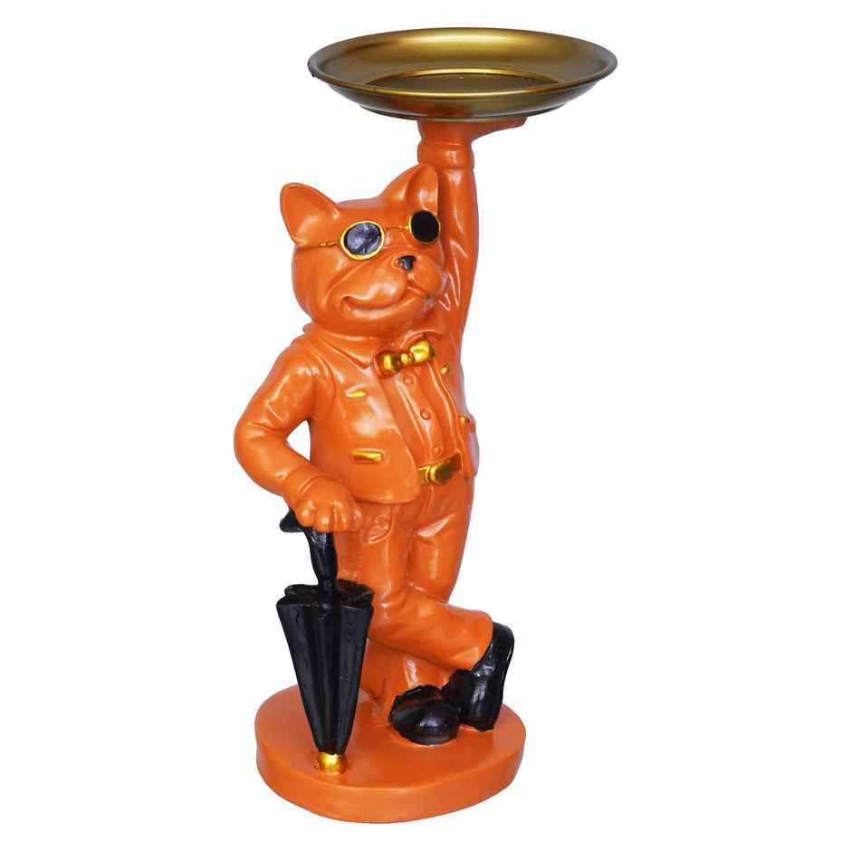 eCraftIndia Bulldog Statue in Glasses Holding Black Umbrella & Tray