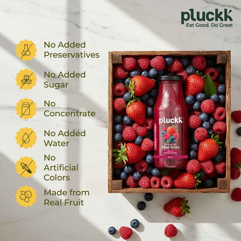 Pluckk Cold Pressed Extracted Mixed Berries Juice | No Preservatives | No Added Sugar