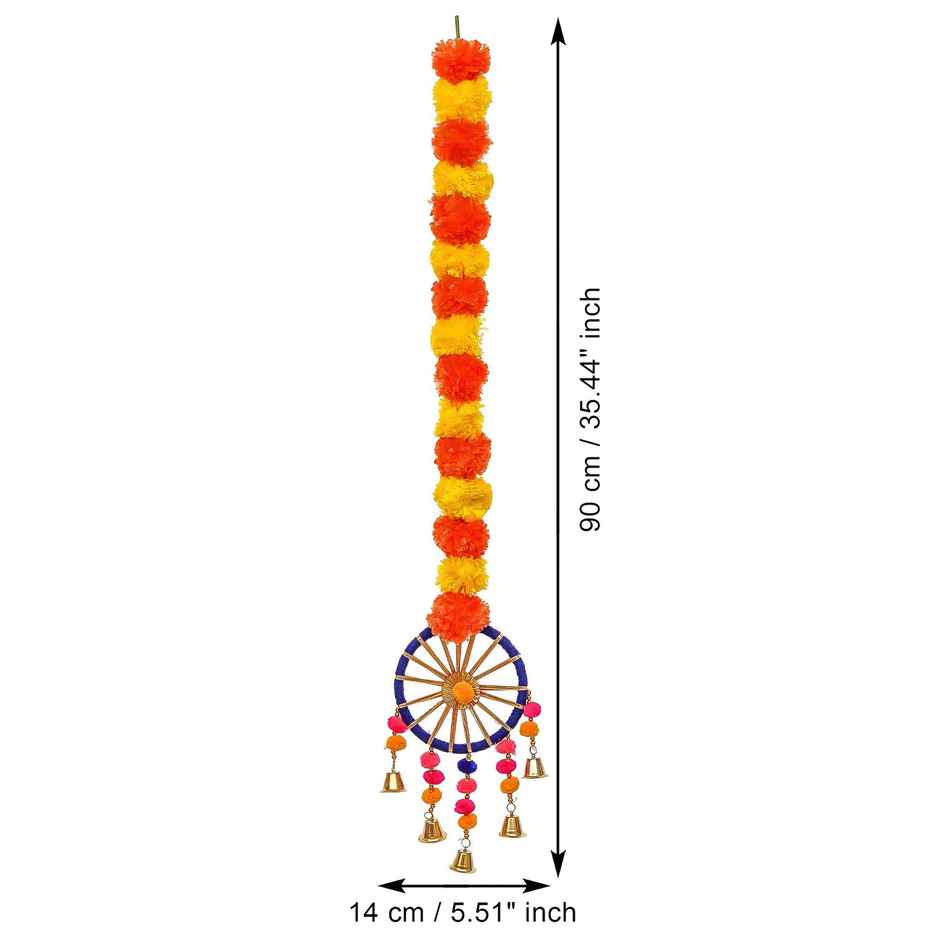 eCraftIndia Artificial Marigold Flowers Hangings with Bangles Ringing Bells | Pack of 4